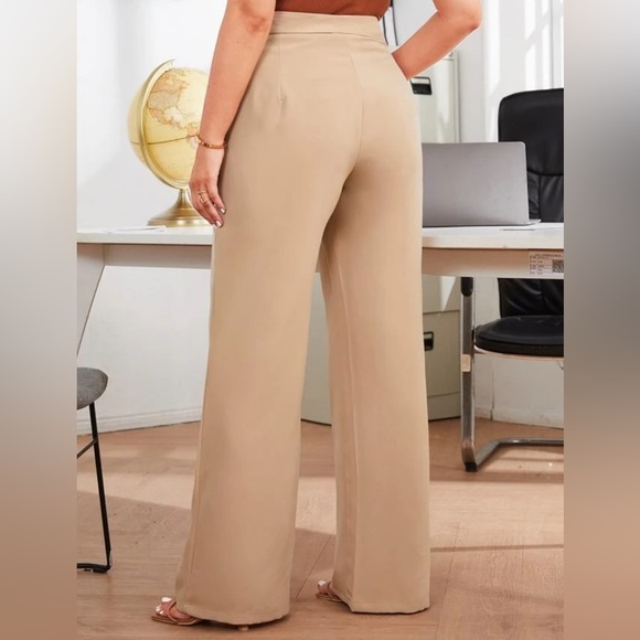 SHEIN Privé Plus Camel High Waist Wide Leg Pants 1XL - Picture 2 of 5